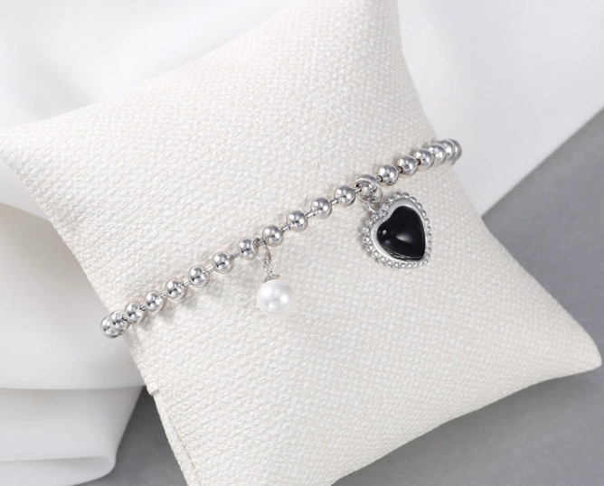 Black agate love pearl 925 sterling silver bracelet manufacturer