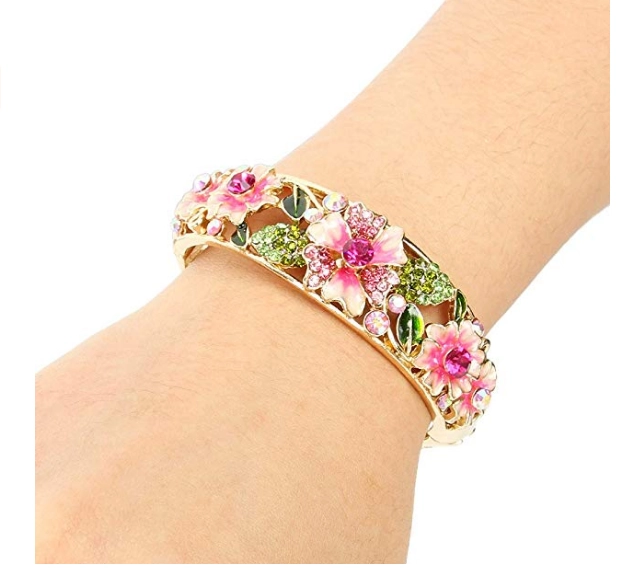 Bracelet Wholesale Jewelry Fashion Bracelet Women's Gold-tone Austrian Crystal Enamel Flower Leaf Bangle