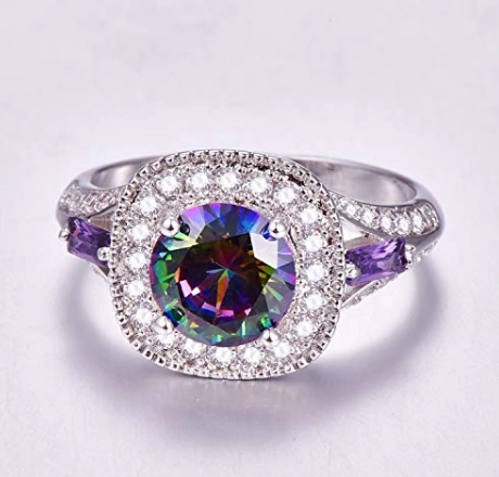 China Wholesale 925 Sterling Silver Round Created Rainbow Topaz Ring for Woman