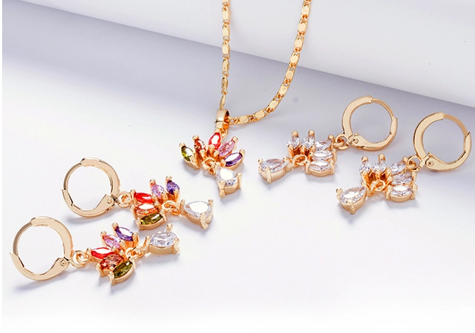 Colorful zircon jewelry set dubai gold plated jewelry, cheap necklace and earrings set manufacturer china