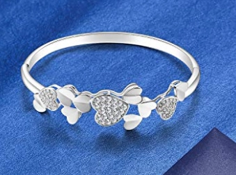 Crystal Bangle Bracelets For Womens Girls 925 Silver Plated Jewelry Christmas Gift