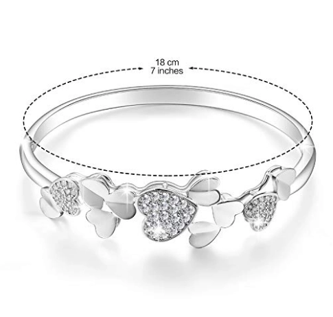 Crystal Bangle Bracelets For Womens Girls 925 Silver Plated Jewelry Christmas Gift