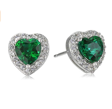 Custom Sterling Silver Birthstone and Created White Sapphire Halo Heart Stud Earrings Manufacturer China