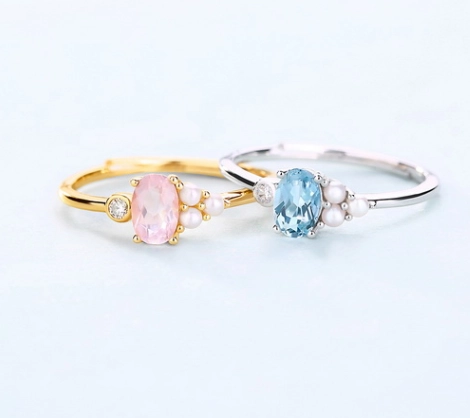 Dainty petite white gold topaz pearl jewelry sterling silver cluster ring manufacturer oem