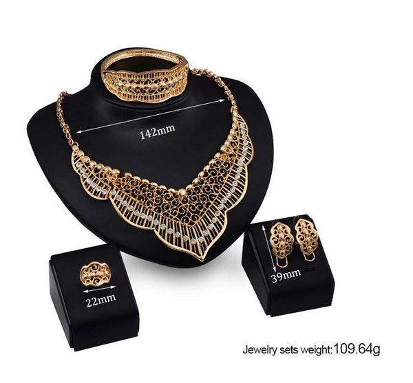 Factory Price Gold Love Alloy Gem Wedding Travel Women's Four-piece Jewelry Set