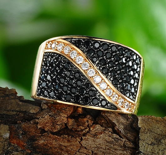 Factory reasonable price black zircon rings 18k gold for men