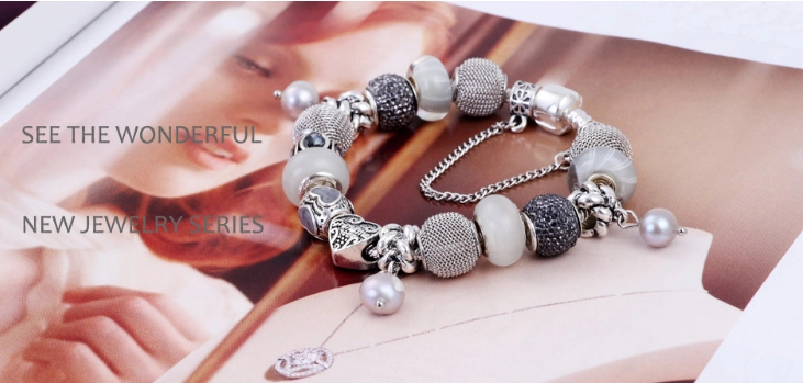 Fashion Jewelry European Silver Plated Bead Bracelet for Women