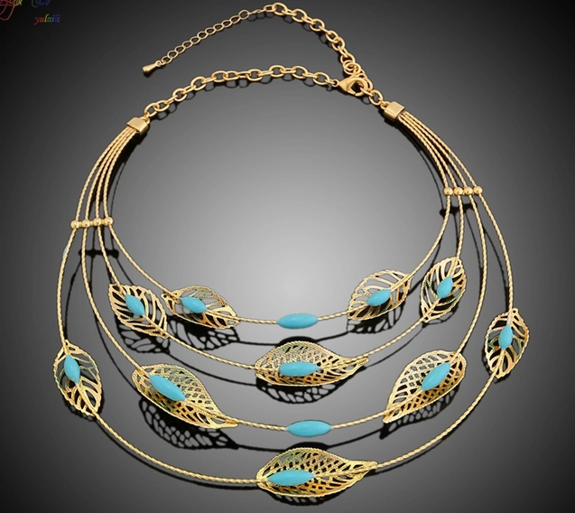 High Quality Fashion Dubai Gold Leaf Design Green Crystal Jewelry Set Supplier from China