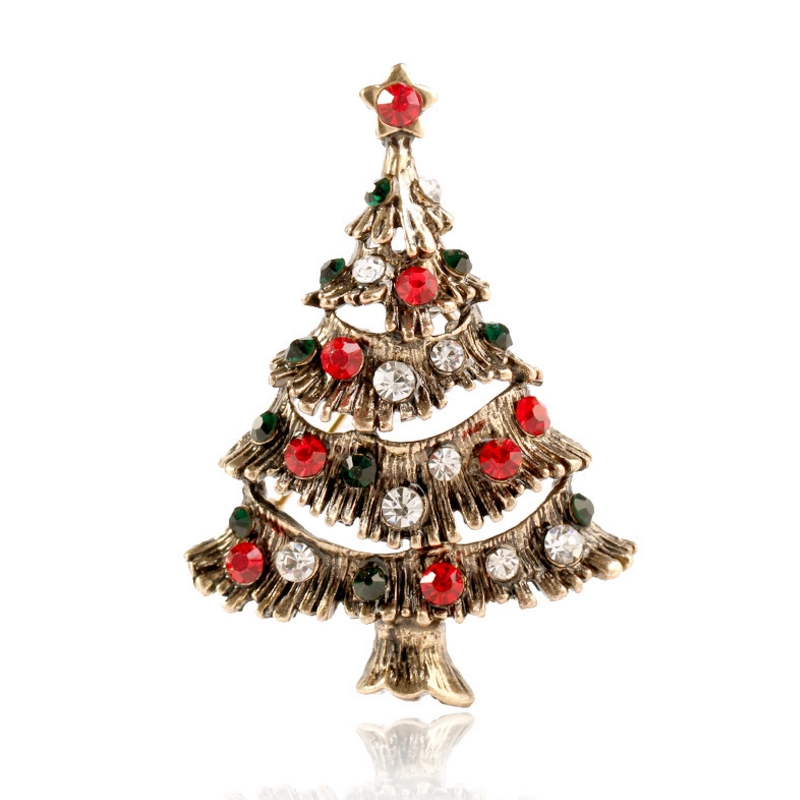 China Hot selling New Christmas Tree Brooch Decoration Large Crystals Pin Brooch for Christmas Gifts fabricante