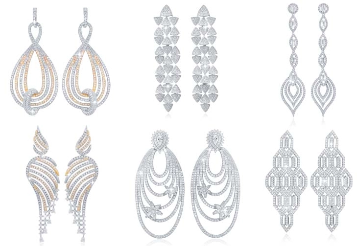 Latest fashion jewellery Bridal Party White Cubic Zirconia long hanging earrings wholesale