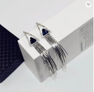 Long Charming Earring for Womens /Girls Vintage Triangle Tassel Stud Earrings Faux Suede Fabri Dangling Hangings Earrings