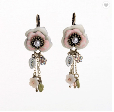 New Styles Ceramic Flower Antique Triangle Drop Earrings for Women Perfect Valentine's Day Gifts
