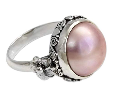 China Pink Cultured Mabe Pearl 925 Sterling Silver Flower Ring Wholesale China manufacturer