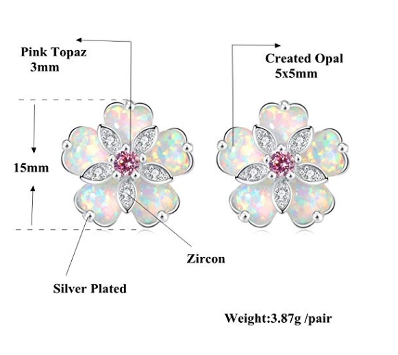 Pink Topaz Zircon Rhodium Plated for Women Jewelry Gemstone Stud Earrings 15mm