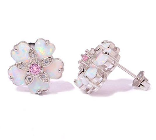 Pink Topaz Zircon Rhodium Plated for Women Jewelry Gemstone Stud Earrings 15mm