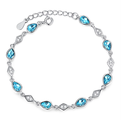 China Professional Factory Blue Artificial Crystal S925 Beads Bracelet Bangle for Woman fabricante