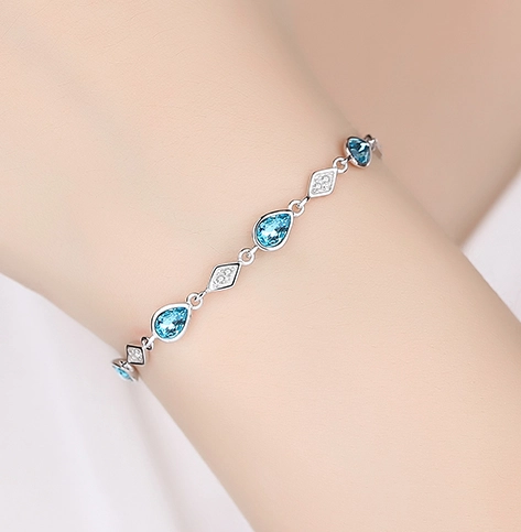 Professional Factory Blue Artificial Crystal S925 Beads Bracelet Bangle for Woman