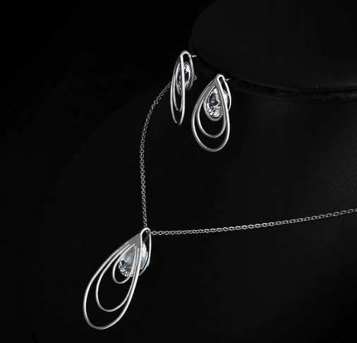 Shenzhen factory high grade brilliant Ladies Jewellery Earring And necklace steel CZ statement silver jewelry set