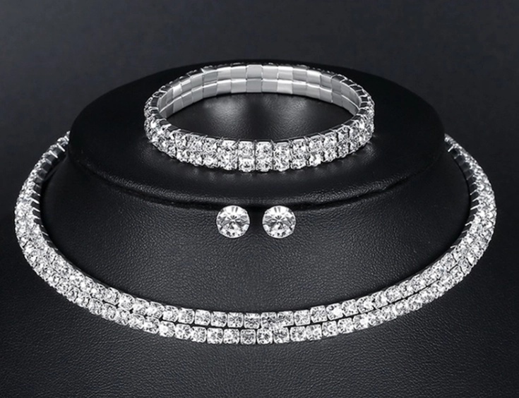 Silver Color Circle Crystal Bridal Jewelry Sets African Beads Rhinestone Wedding Necklace Earrings Bracelet Sets