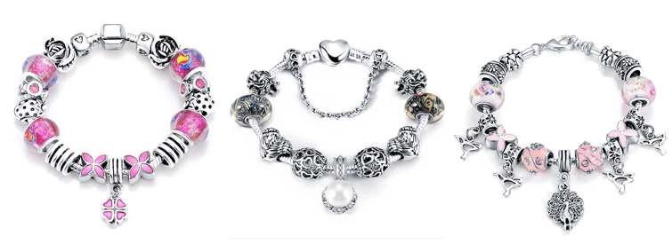 Silver Plated Brass Heart Bead Pearl Charm Bracelet for Women Original DIY Beads China Jewelry Factory