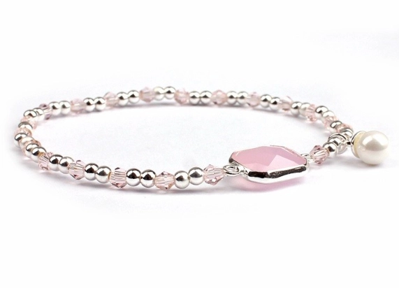 Trendy Simple Style Natural Pink Birthstone Pearl Charm Glass Bead Bracelet For Female