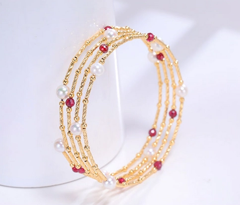 China Woman Fashion Accessories Freshwater Pearls Adjustable Size 18K Gold Bangle Bracelet Manufacturer manufacturer