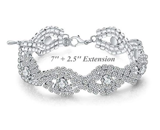 Womens Silver Plated White Clear Rhinestone Crystal Bracelet Jewelry Supplier
