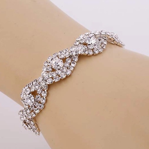 Womens Silver Plated White Clear Rhinestone Crystal Bracelet Jewelry Supplier