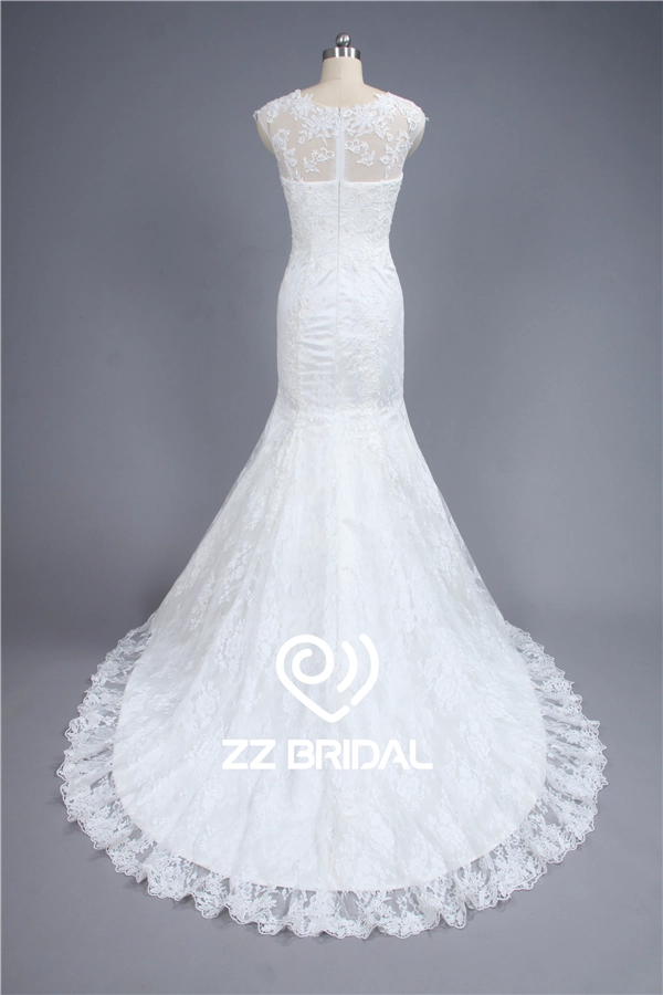 2016年夏季婚纱礼服包肩袖全身蕾丝贴花鱼尾婚纱