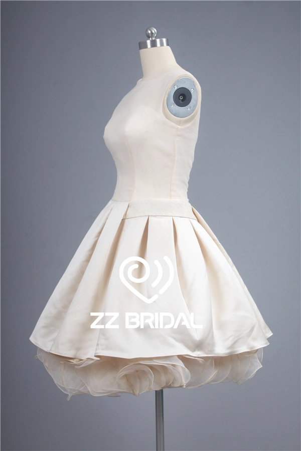Satynowa tkanina v-back organza suknia balowa suknia nago krótki wieczór