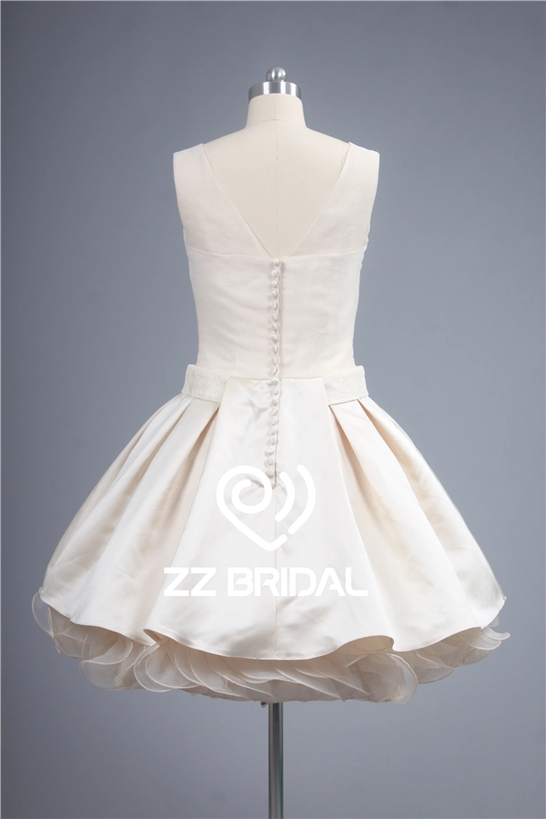 Satynowa tkanina v-back organza suknia balowa suknia nago krótki wieczór