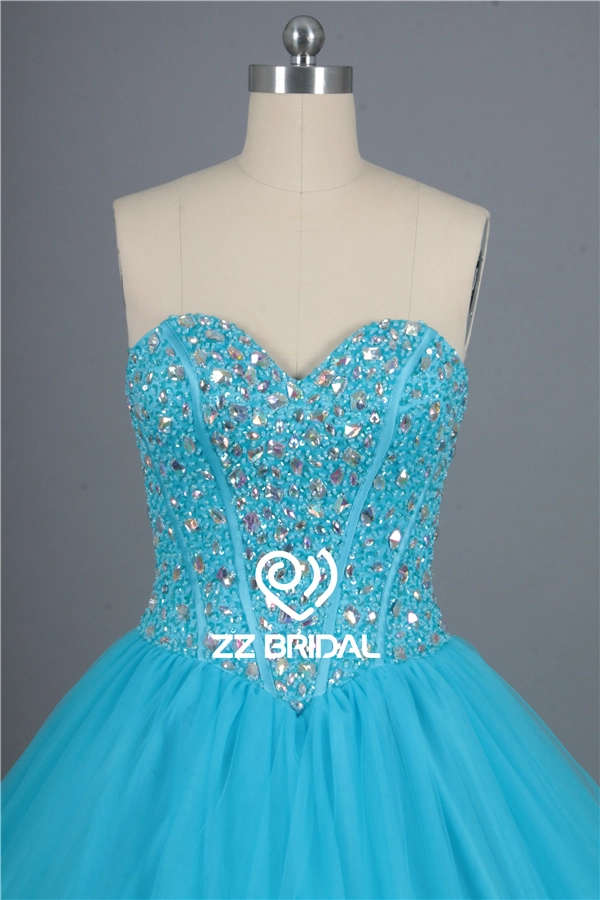 Escote corazón la luz con cordones vestido azul quinceañera con cuentas blusa completa