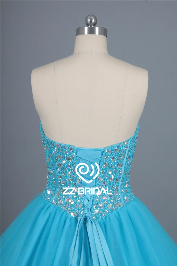 Escote corazón la luz con cordones vestido azul quinceañera con cuentas blusa completa