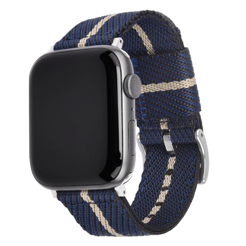 CBIW463 블랙 실버 시계 버클 NATO 시계 밴드 짠 나일론 스트랩 Apple Watch Series 7 6 5 4 3 2 1
