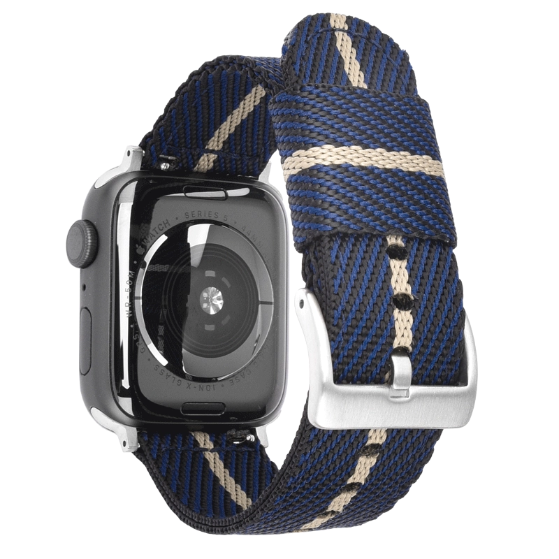 CBIW463 블랙 실버 시계 버클 NATO 시계 밴드 짠 나일론 스트랩 Apple Watch Series 7 6 5 4 3 2 1