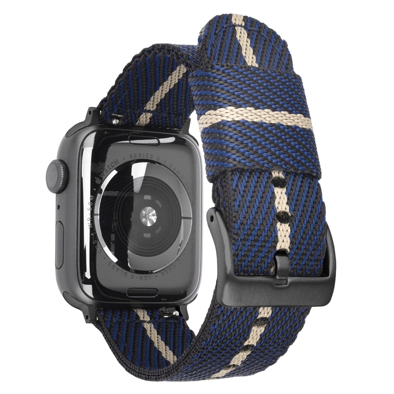CBIW463 블랙 실버 시계 버클 NATO 시계 밴드 짠 나일론 스트랩 Apple Watch Series 7 6 5 4 3 2 1