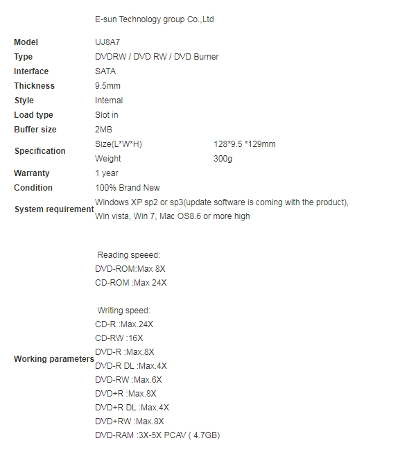 Panasonic UJ8A7 9.5mm internal optical drive