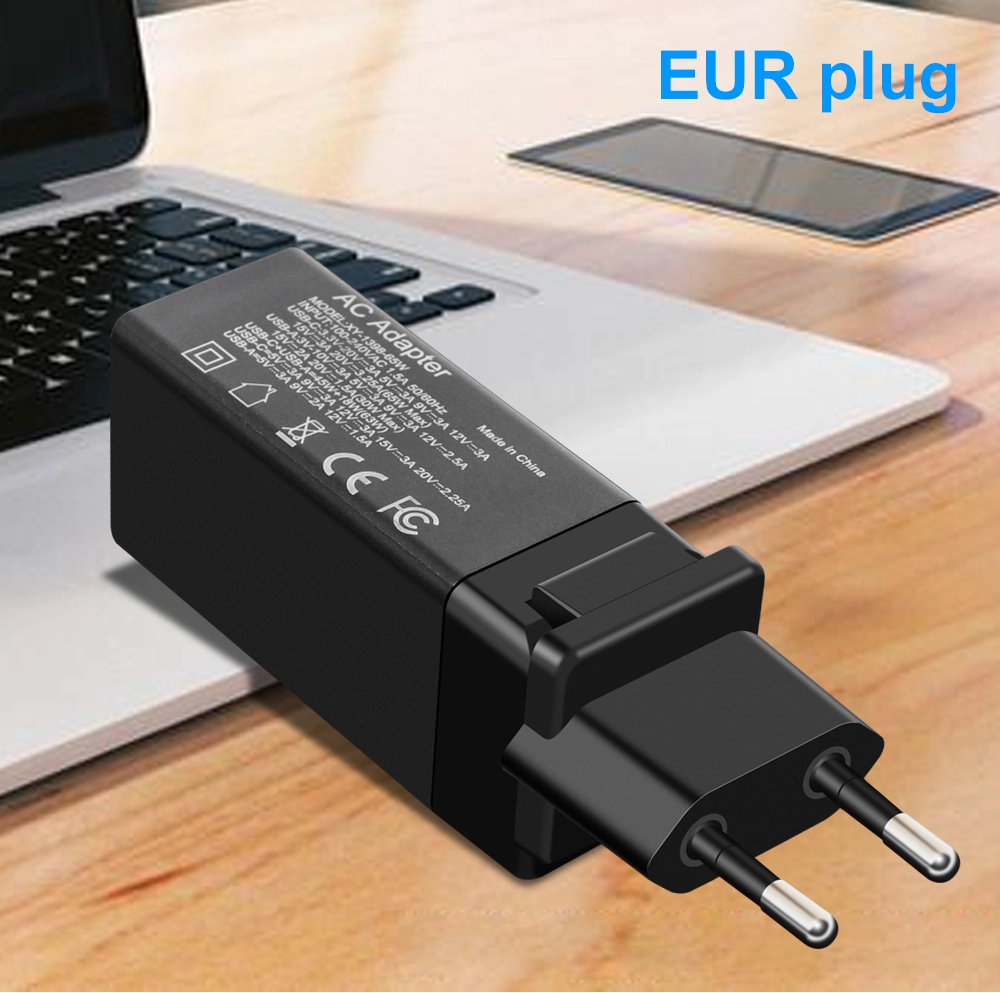 E-sun 65W GaN Tech PD Compact gan Charger Wall Charger For Mobile Devices with Type-C QC3.0 Output, Interchangeable Plug