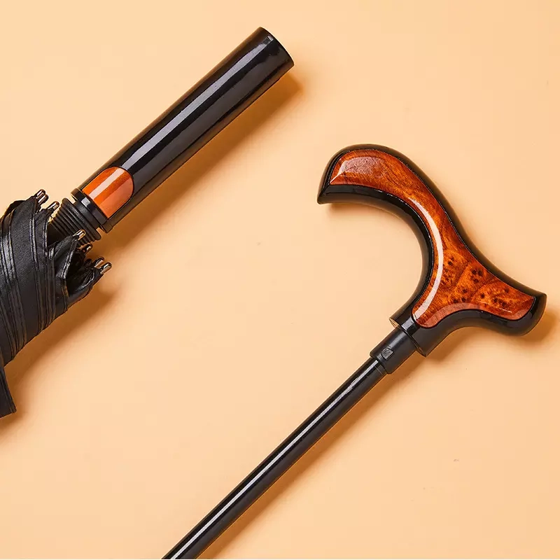 Straight Windproof Umbrella with Walking Stick