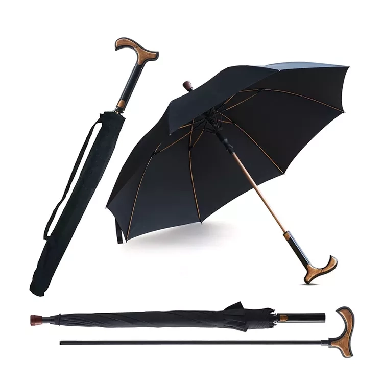 Straight Windproof Umbrella with Walking Stick