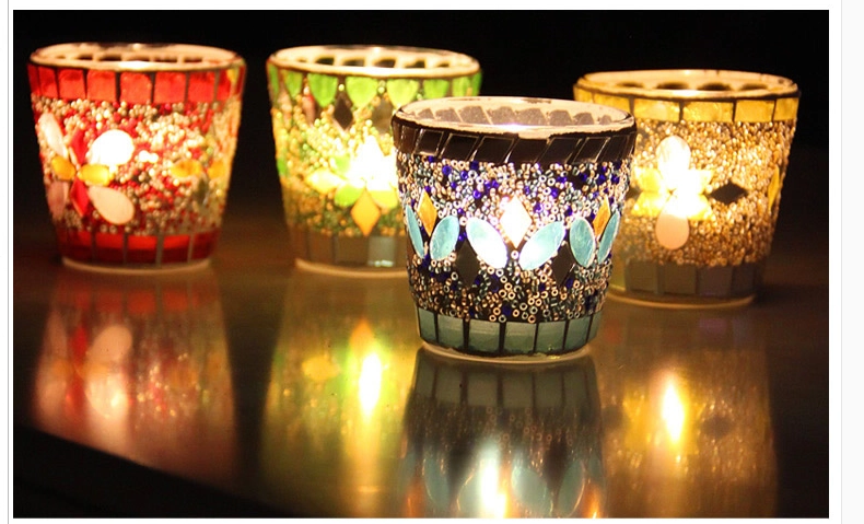 Mosaic glass candle holder