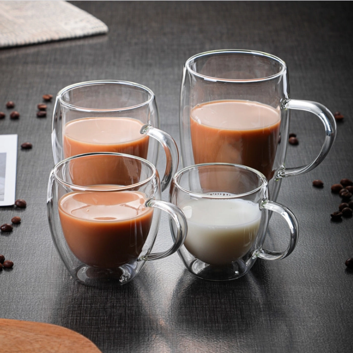8oz 12oz Double Wall Glass Coffee Mugs 16 oz Clear Glass Coffee Mugs With Handle