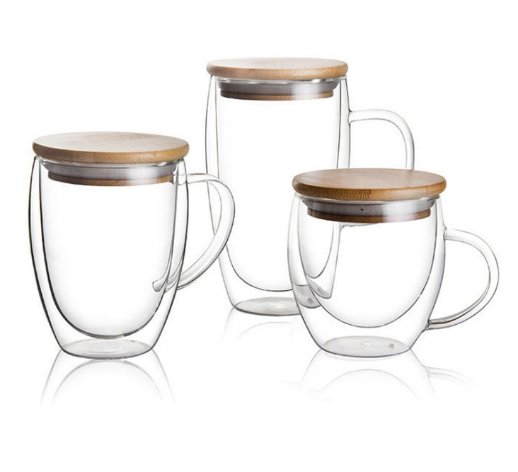 8oz 12oz Double Wall Glass Coffee Mugs 16 oz Clear Glass Coffee Mugs With Handle