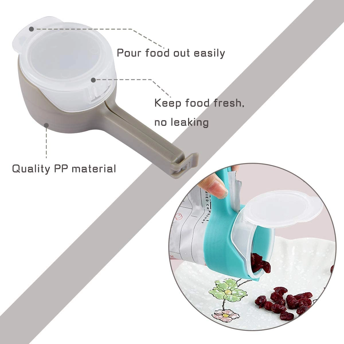 Food Bag Sealing Clips- Plastic Snack Food Storage Bag Clips with Discharge Nozzle Moisture Sealing Clamp with Pour Spouts Pour Food Clips for Kitchen Food Snack Storaging Organizing