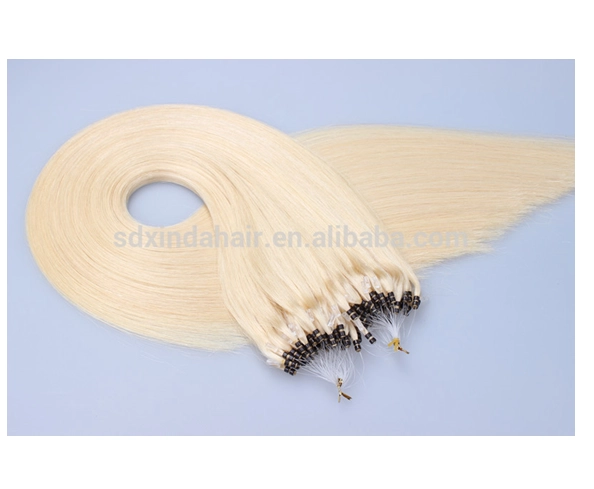 Double Drawn Blonde Color Brazilian Remy Human Hair Silk Straight Micro Ring Hair Extensions For Black Women