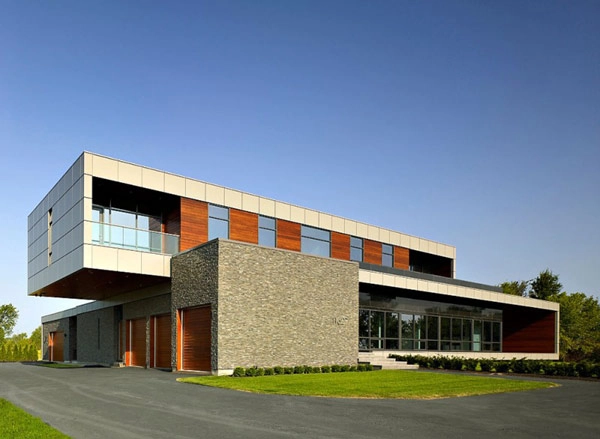 Vivienda prefabricada de lujo moderna compuesta por tres volúmenes horizontales: Riverhouse Niagara